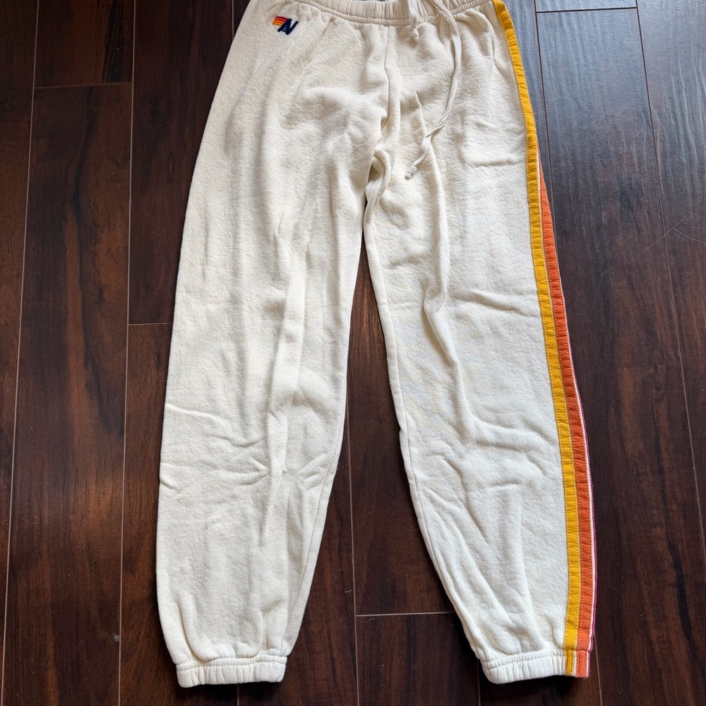 Aviator Nation Cream Sweatpants with Striped Side